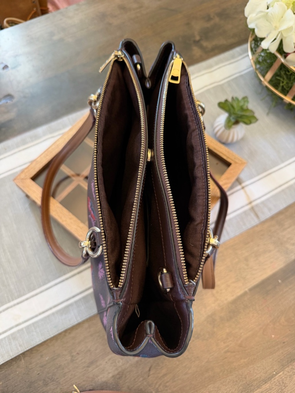 Coach Christie Carryall Floral Print Satchel Brown Multi F1792 Crossbody EUC - Picture 7 of 12